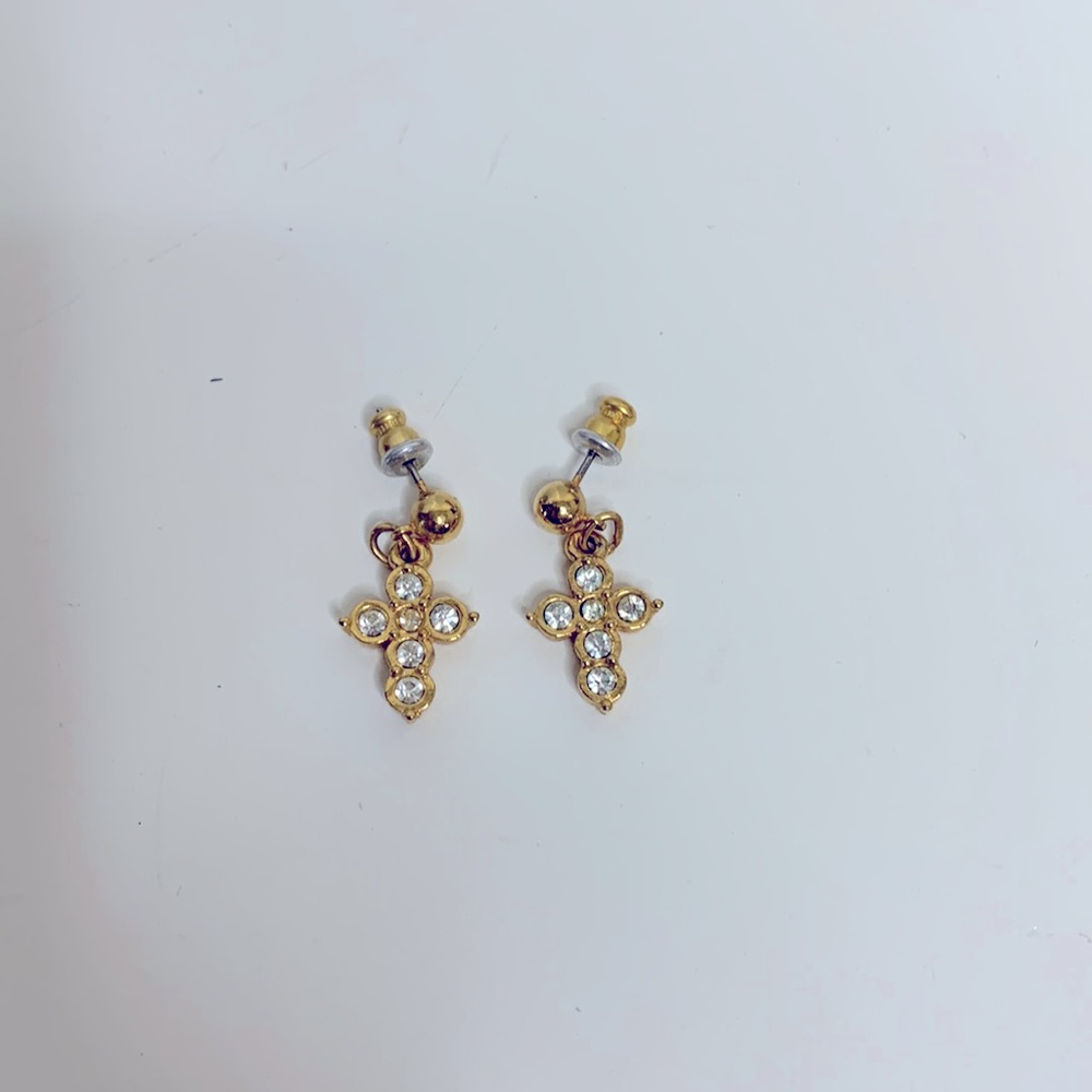 Gold Cross Earrings | Christ Religious Dangle Crosses